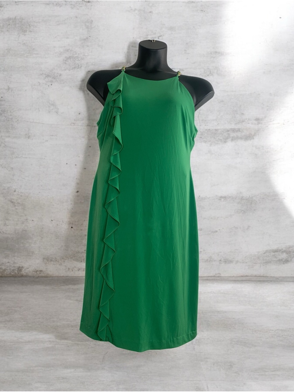 Kensie Green Ruffle-Trim Jersey Knit Dress
